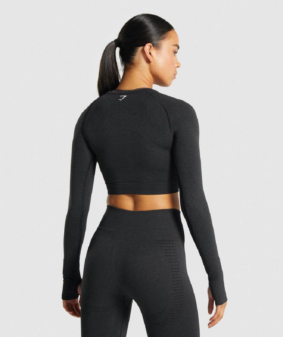 Przycięte Topy Damskie Gymshark Vital Seamless 2.0 Long Sleeve Czarne | PL 2615RVD